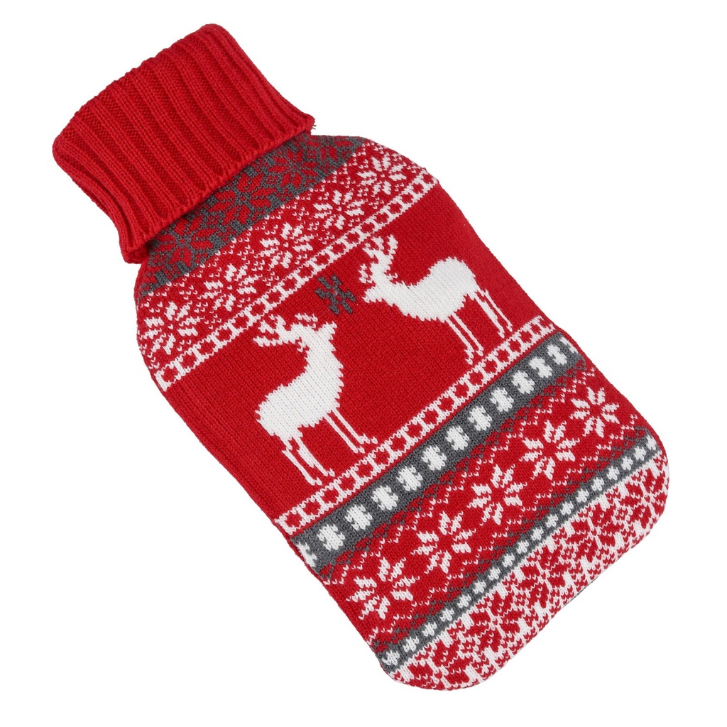 Gummi Wärmflasche mit Bezug Überzug Wärmeflasche Wärme Bett Winter-Design 2Liter