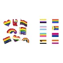 Set 1 Flagge + 8 Anstecker 150x90 cm, Pride Anstecker Set mit Symbolen