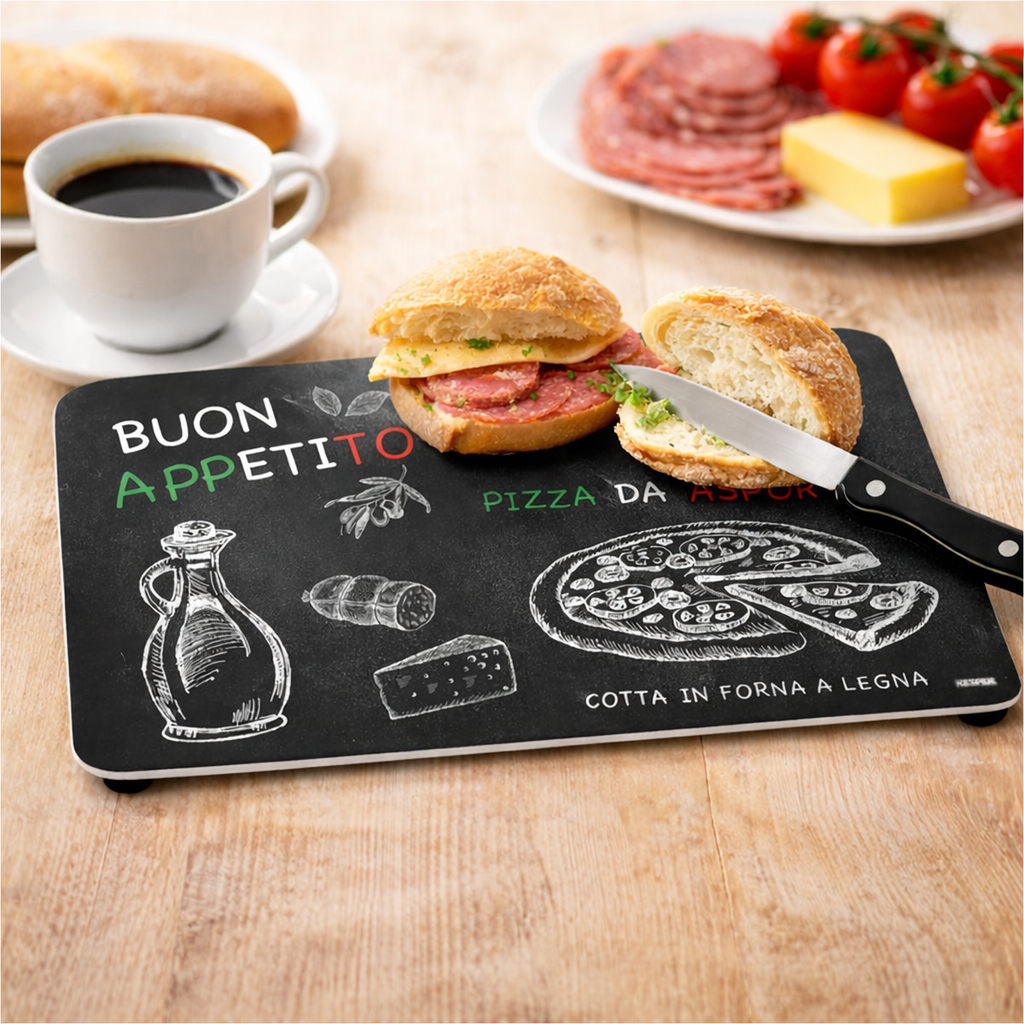 Frühstücksbrettchen Melamin mit Gummifüßen Motiv Ristorante 23x14 cm