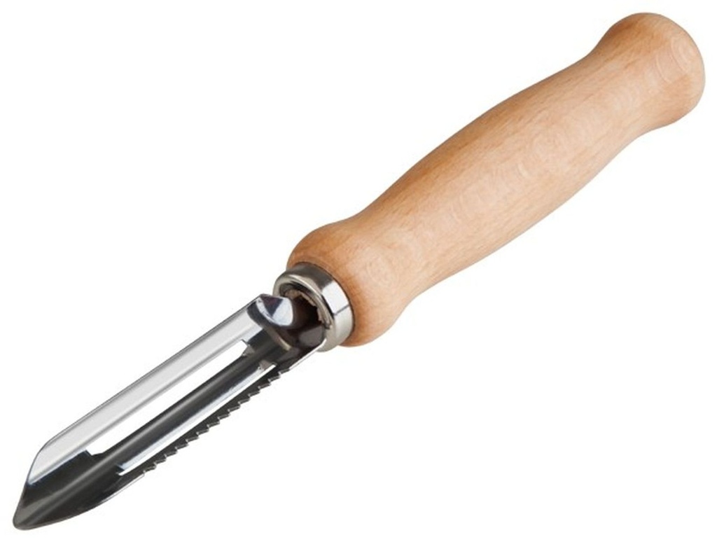 Sparschäler 15cm mit feststehende Edelstahl Doppelklinge aus Buche