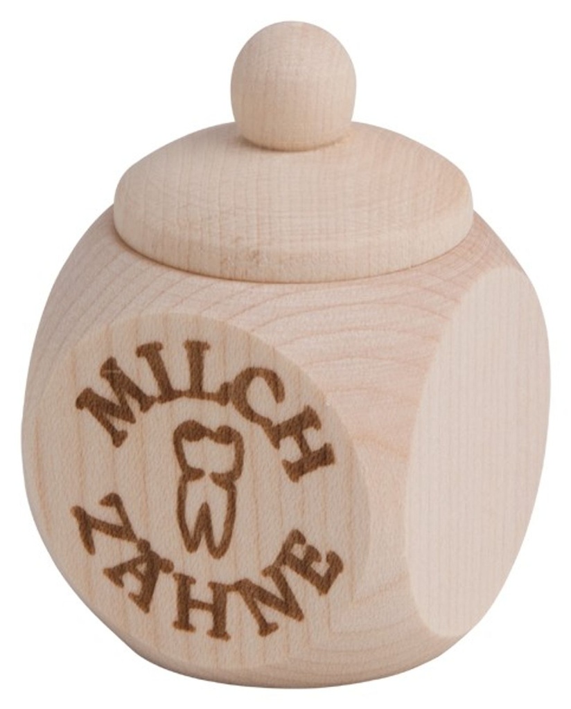 Milchzahn Dose m. Schraubverschluss Holz 4x4x6 cm