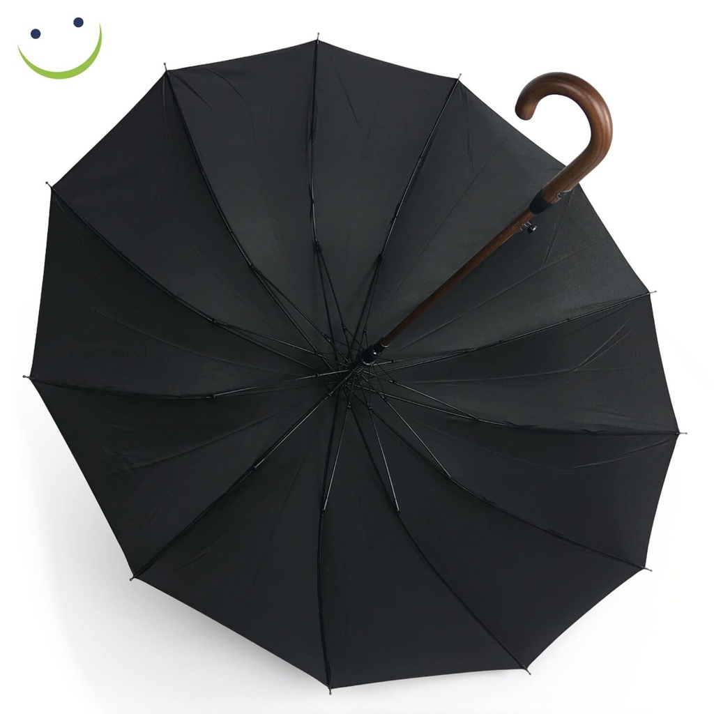 Eleganter Automatik Regenschirm Stockschirm mit Holzgriff in Schwarz