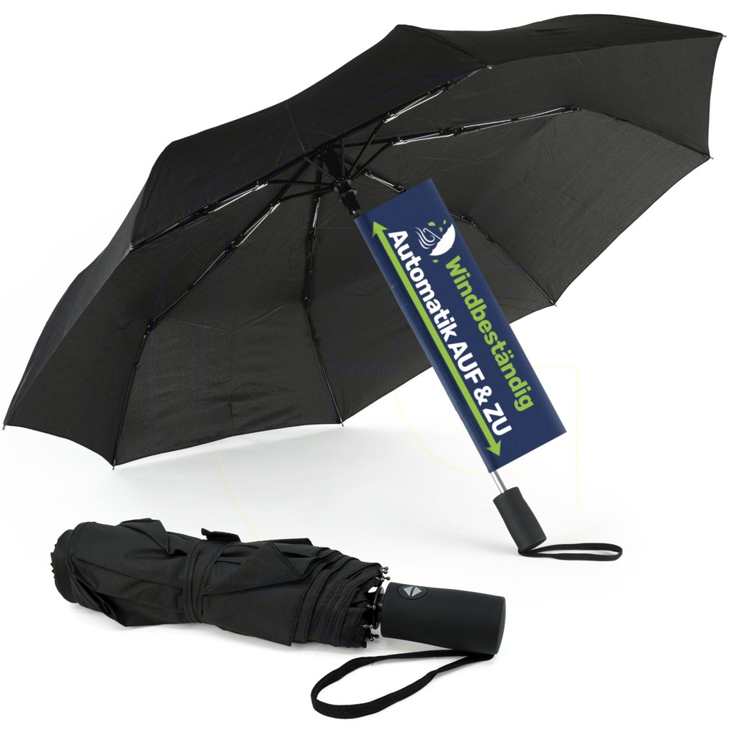 [2493] Regenschirm Automatiktaschenschirm windfest 97 cm schwarz mit Hülle