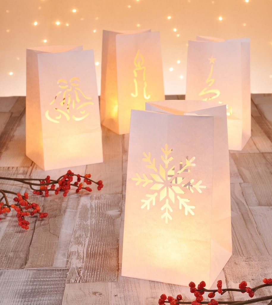 8 x Tütenwindlicht mit Wintermotiven Lichttüten Candlebags Deko Tüte