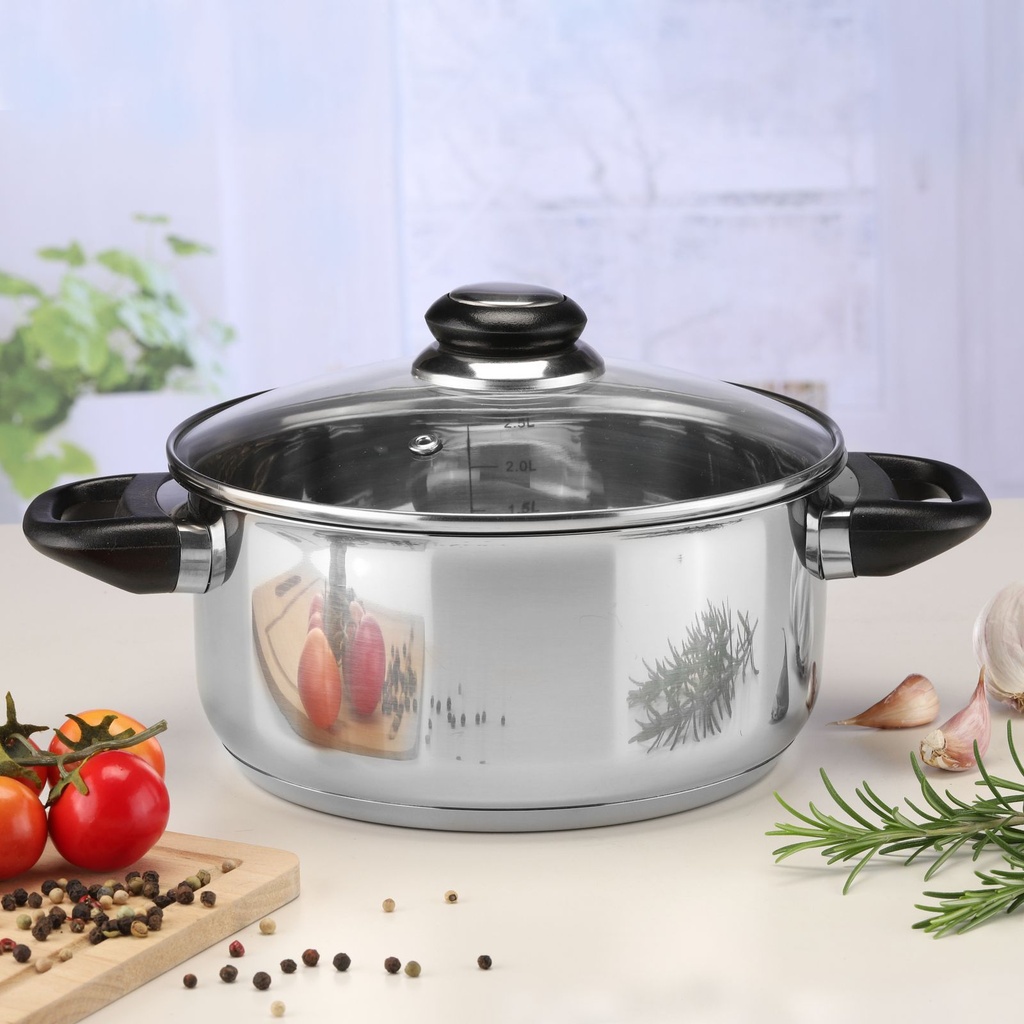 Edelstahl Bräter Kochtopf Bratentopf Topf Induktion mit Glasdeckel Ø 20 cm