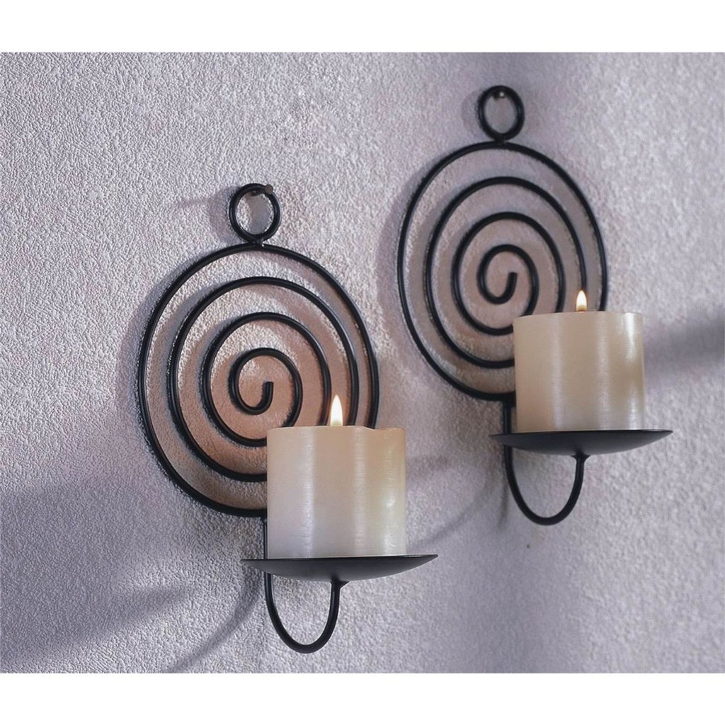 [7512] 2er Wandkerzenhalter, Spirale Metall Schwarz