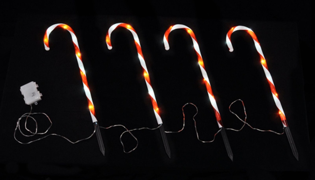 4er Set LED Zuckerstangen Gartenstecker Weihnachtsdeko