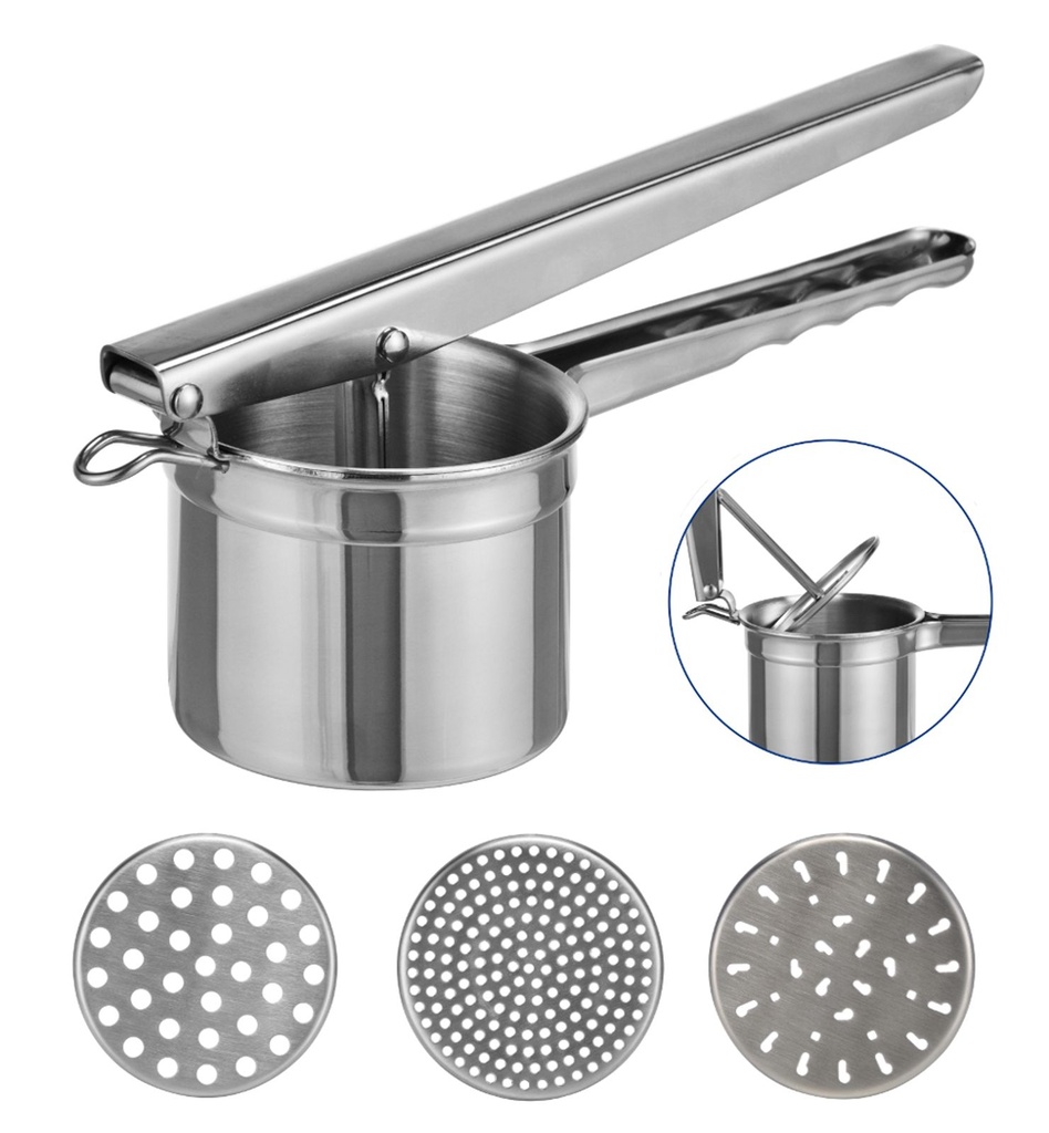 Edelstahl Kartoffelpresse Spätzlepresse 3 Locheinsätze