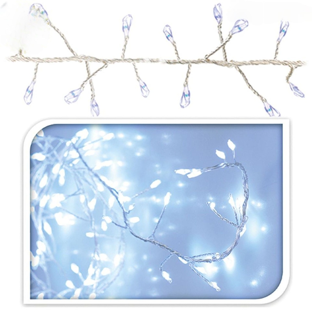 100 LED Cluster Lichterkette Draht Silber Weiß