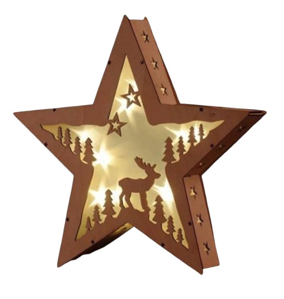 [10234] 10 LED Weihnachtsstern Holz Warmweiß Deko