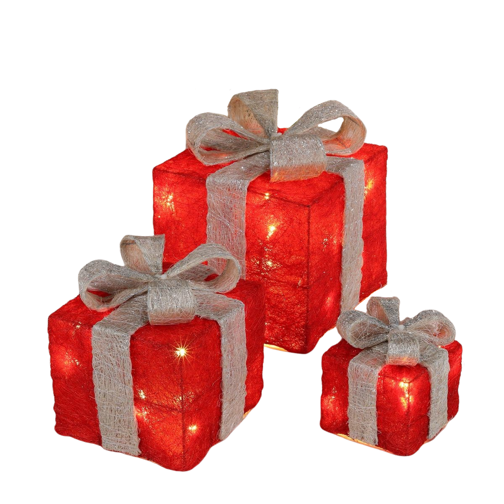 3er Set LED beleuchtete Geschenkbox Batterie 6H Timer