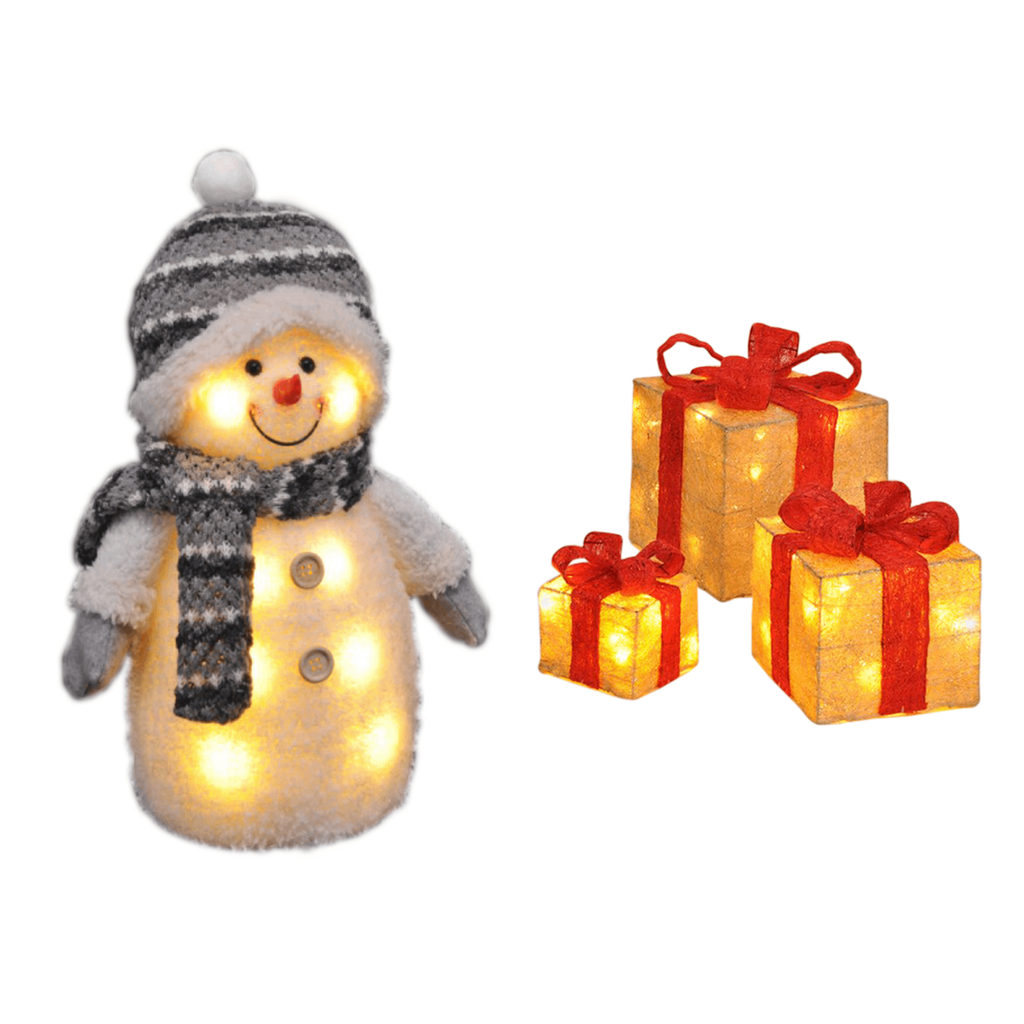 [13011] Weihnachtsdekoration Set Deko Schneemann und beleuchtete Geschenkboxen