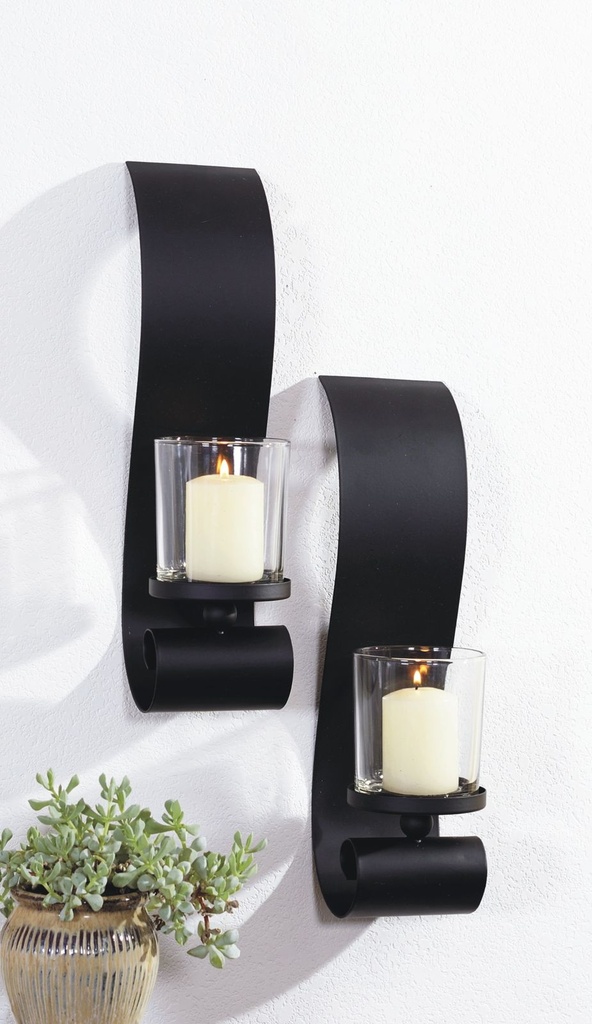 [13188] 2er Set Wandkerzenhalter Stumpenkerzen Kerzenständer in Schwarz