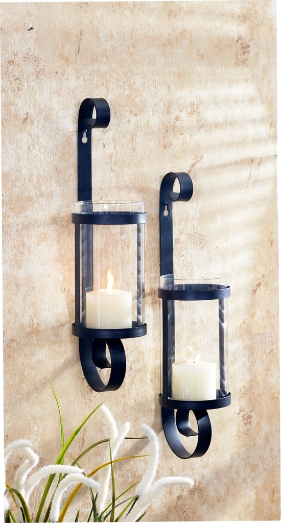 [13189] 2er Set Wandkerzenhalter Kerzenhalter Halter Kerze Teelichthalter Glas Schwarz