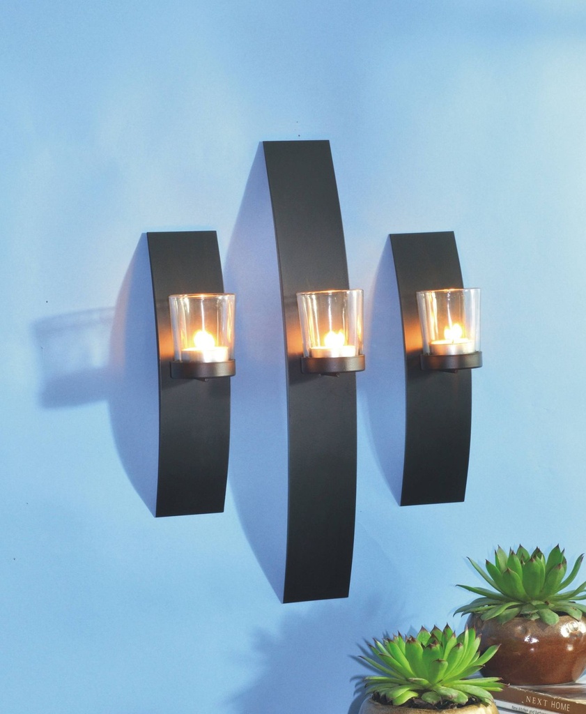 [13205] 3er Set Wandkerzenhalter Schwarz