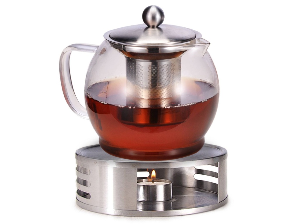 Teekanne Glas mit Stövchen 1,2l