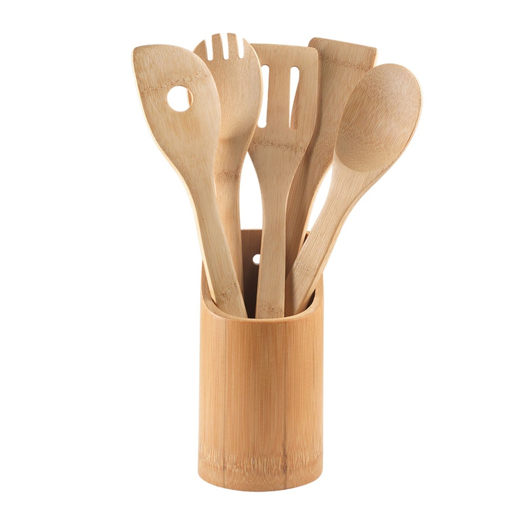 6-tlg. Bambus Küchenhelfer Set mit Behälter