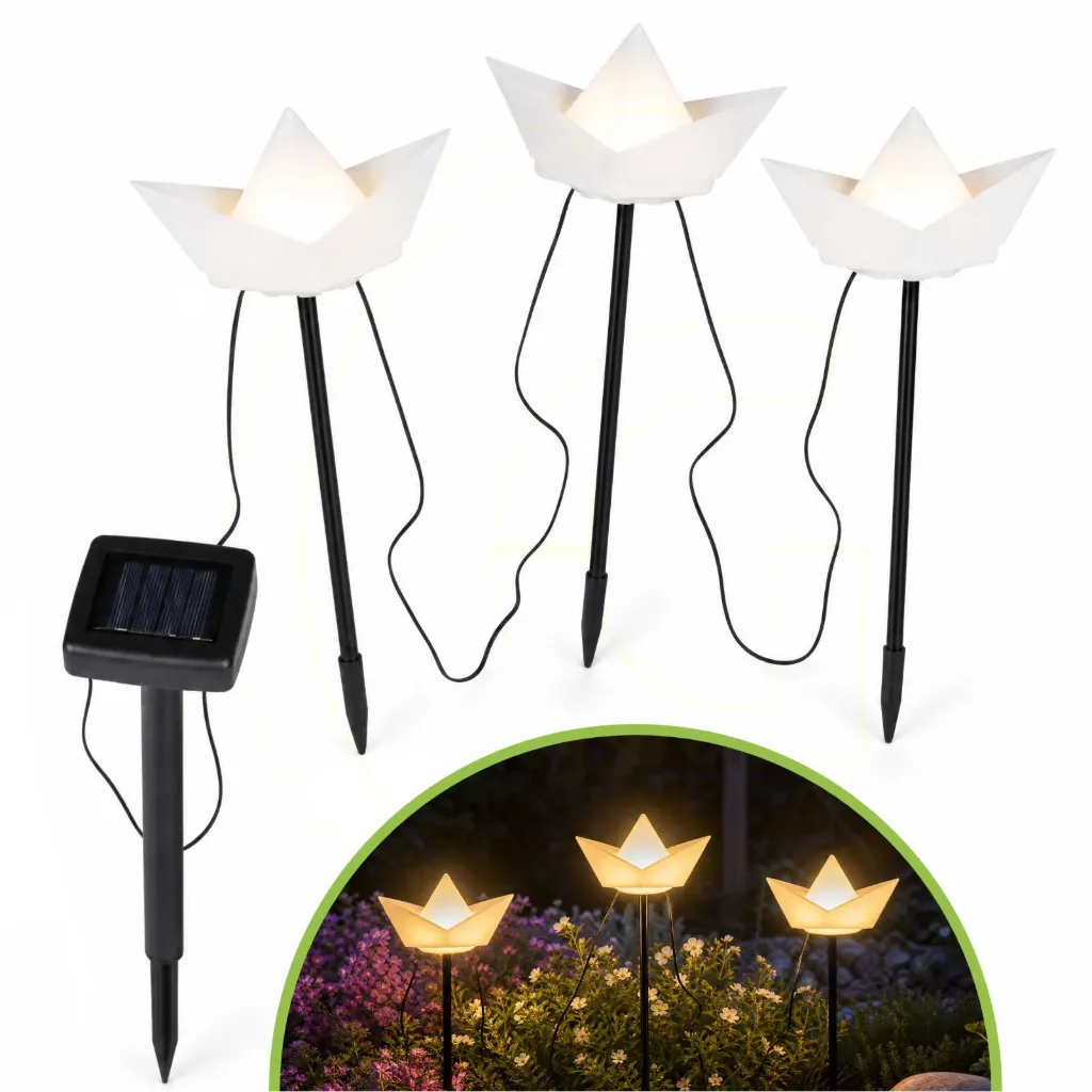 [14953] 3er LED Solar Gartenstecker "Papierboot"