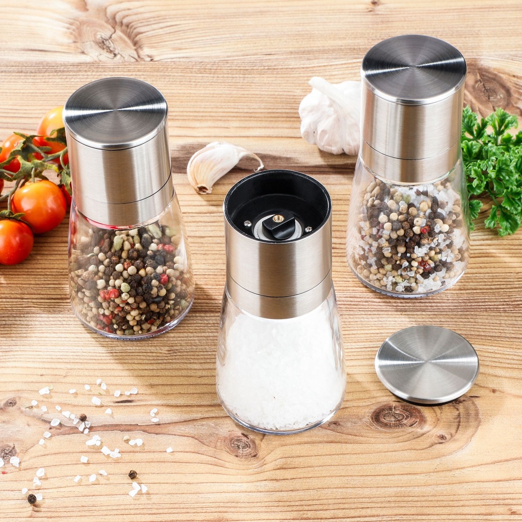 [15223] 3er Set Gewürzmühlen Salzmühle Pfeffermühle Mühle Chillimühle
