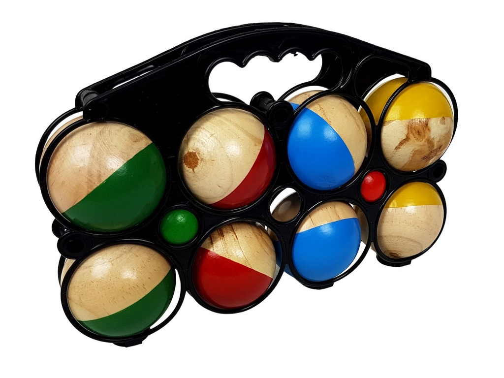 Boule Set Holz: 8 Kugeln, 2 Zielbälle, Korb