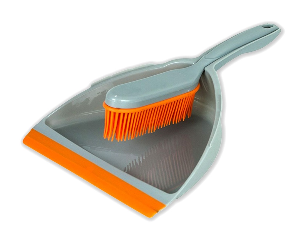 3er Kehrset mit Gummi Handfeger Handbesen Grau/Orange