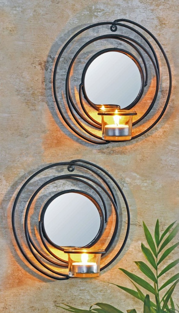 2er Wandkerzenhalter m. Spiegel Teelicht Kerzenhalter