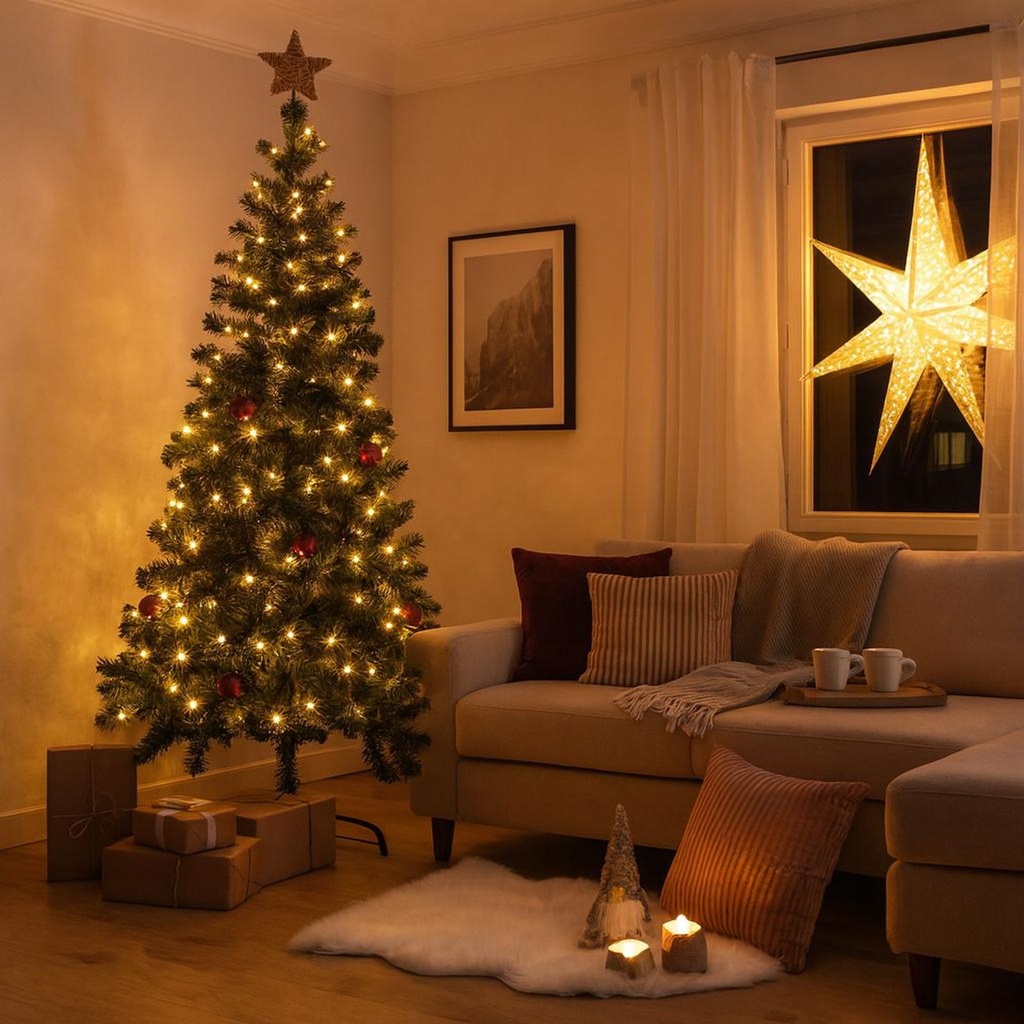 [15962] Künstlicher Weihnachtsbaum 180 cm aus Kunststoff mit Metallständer