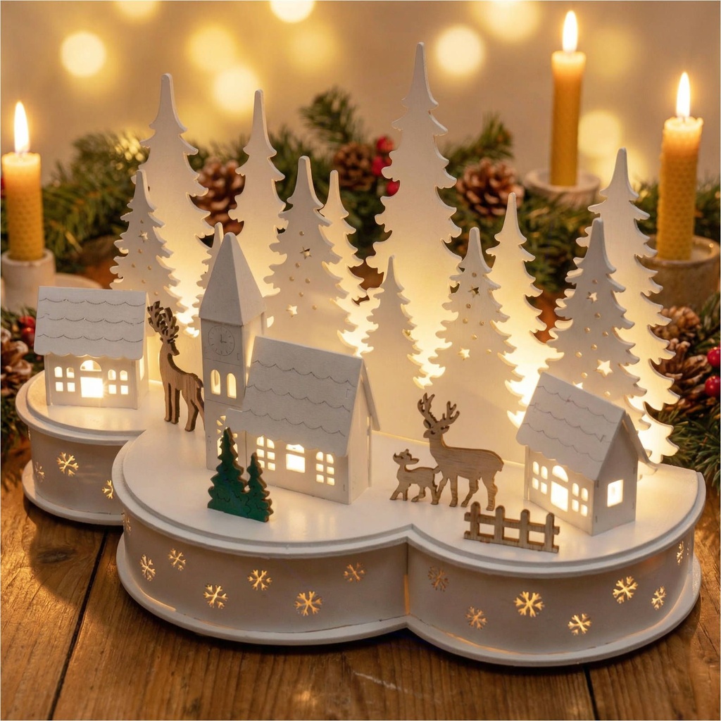 Beleuchtete LED Weihnachtsstadt mit Rentieren Weihnachtsdeko