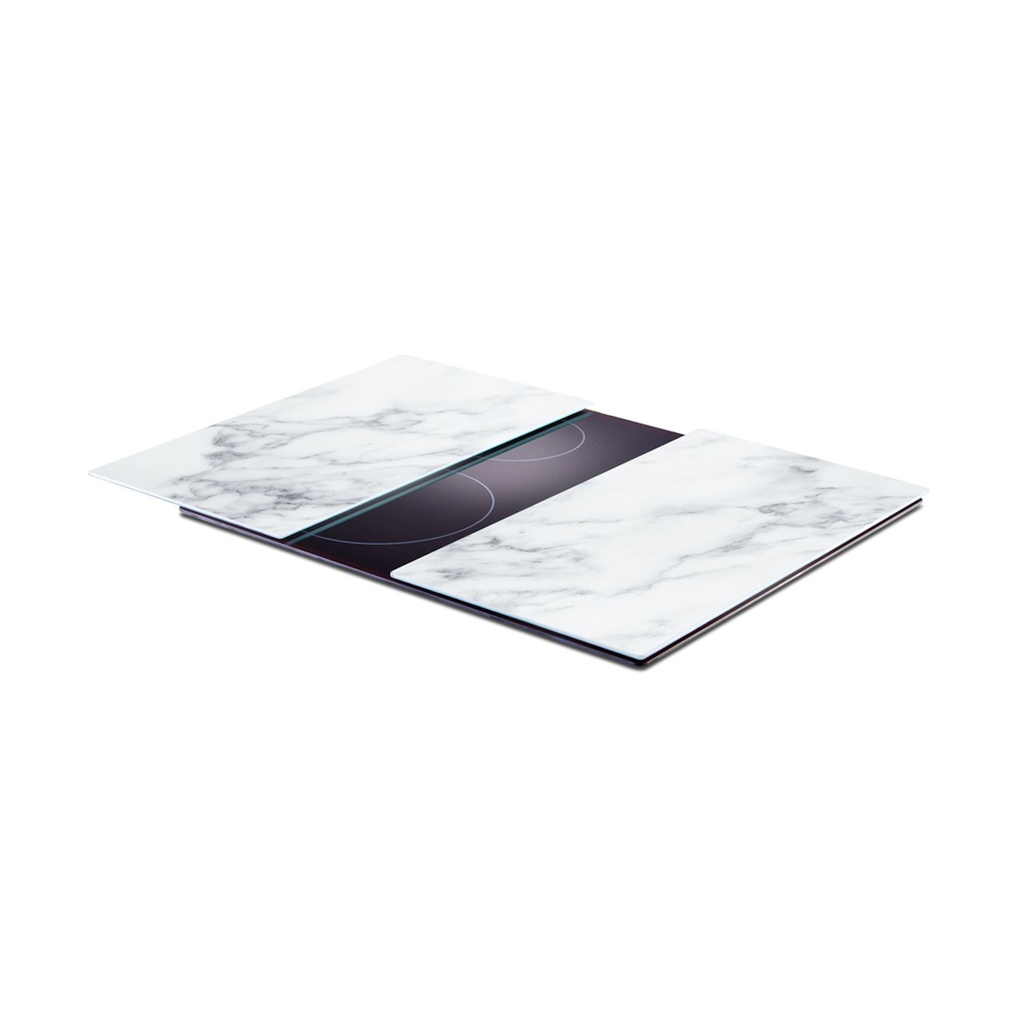 [17200] Zeller 2-tlg. Herdabdeckplatten Glasschneideplatten Marmor weiß Optik