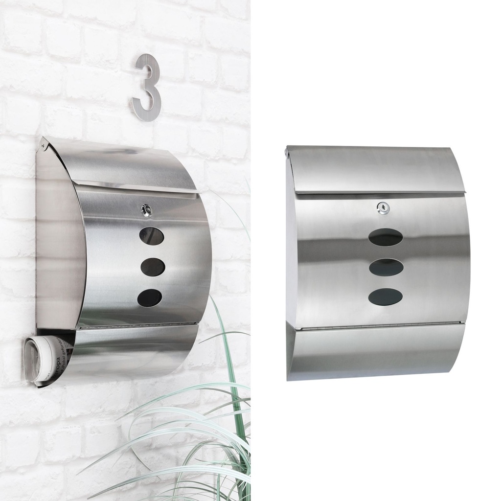 Edelstahl Briefkasten mit Zeitungsfach & Einwurfklappe 30x12x40cm