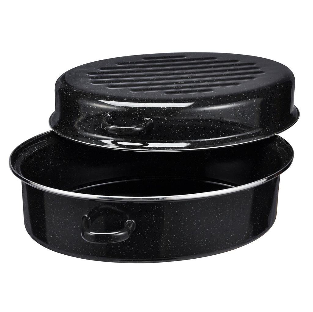 Gänsebräter Emaille-Bräter mit Deckel Maße: ca. 40 x 26,5 x 17cm Stahl