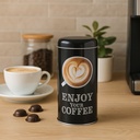 Stylische schwarze Kaffeedose für Pads mit Kaffeetassen-Motiv