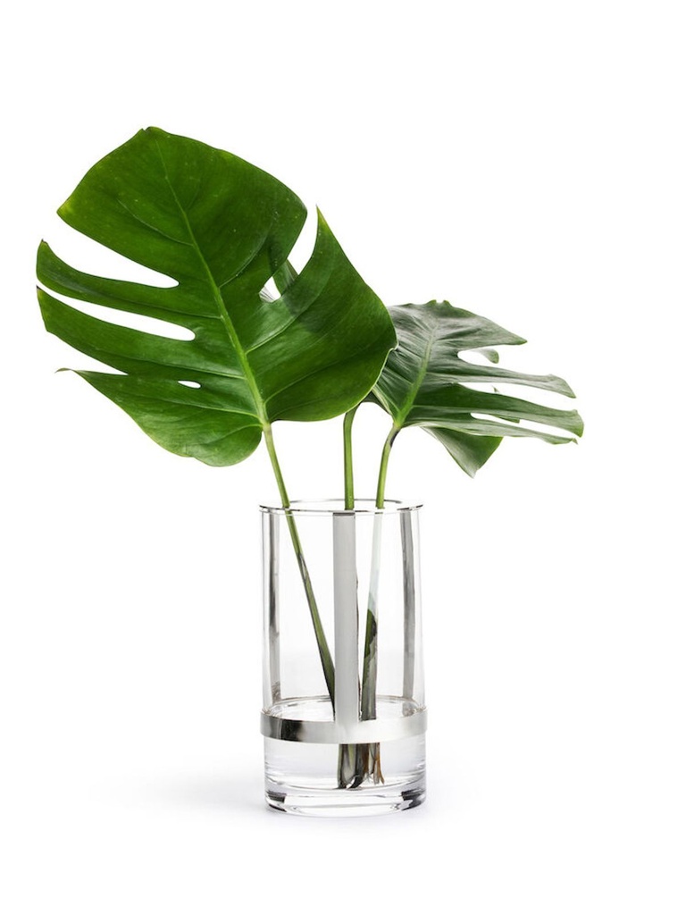 [17544] Höhenverstellbare Vase aus mundgeblasenem Glas mit Metallakzenten