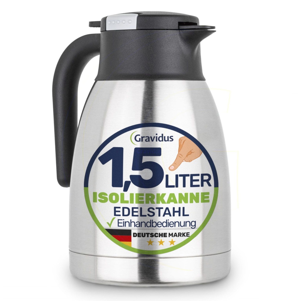 Edelstahl Isolierkanne 1,5 Liter mit Einhandbedienung