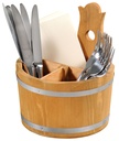 Besteckbehälter aus Holz rund 17x20cm mit Griff und 3 Fächern