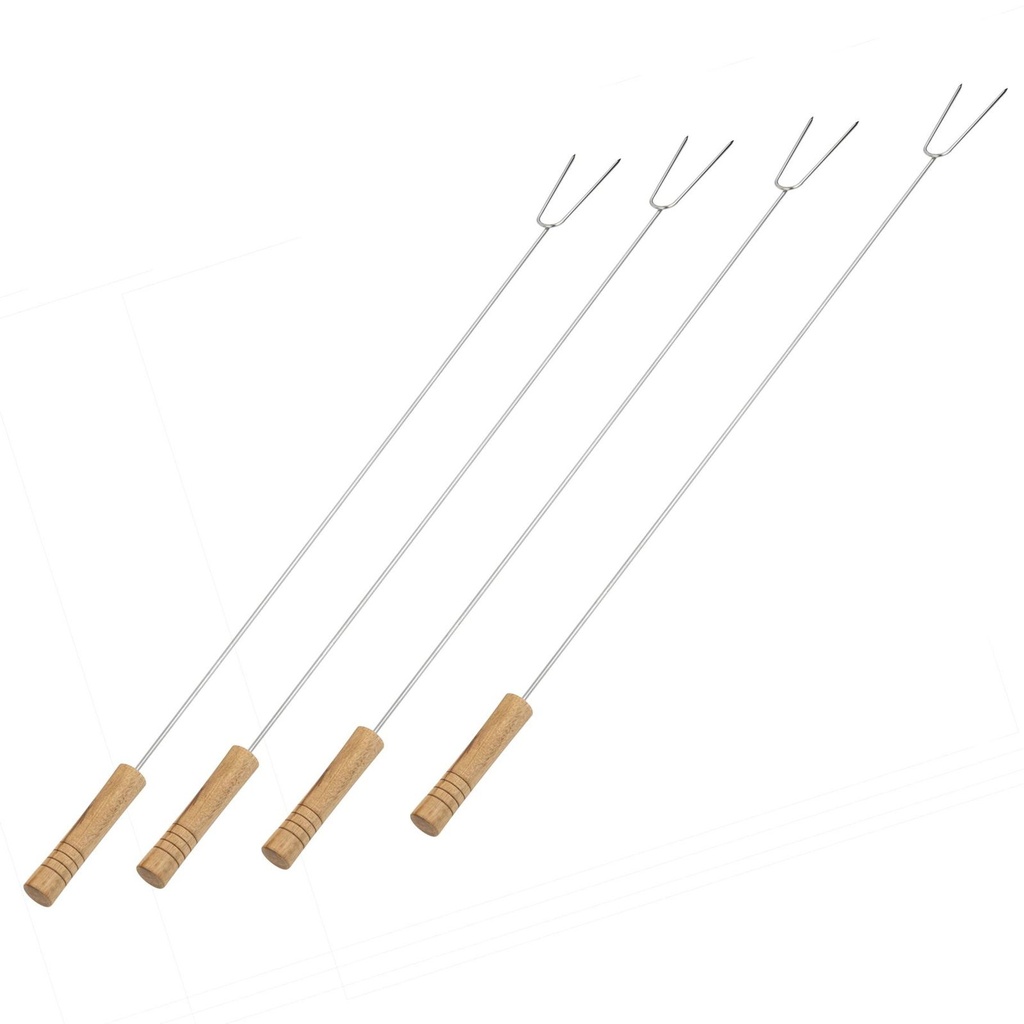 4er Set Grillspieße – Edelstahl & Holz, 75 cm – Ideal für Lagerfeuer