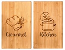 2er Set Bambus Schneide- und Abdeckplatte mit dekorativen Motiven