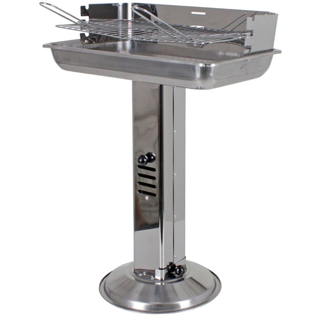 Edelstahl Säulengrill mit Windschutz und Aschebehälter eckig 74 cm