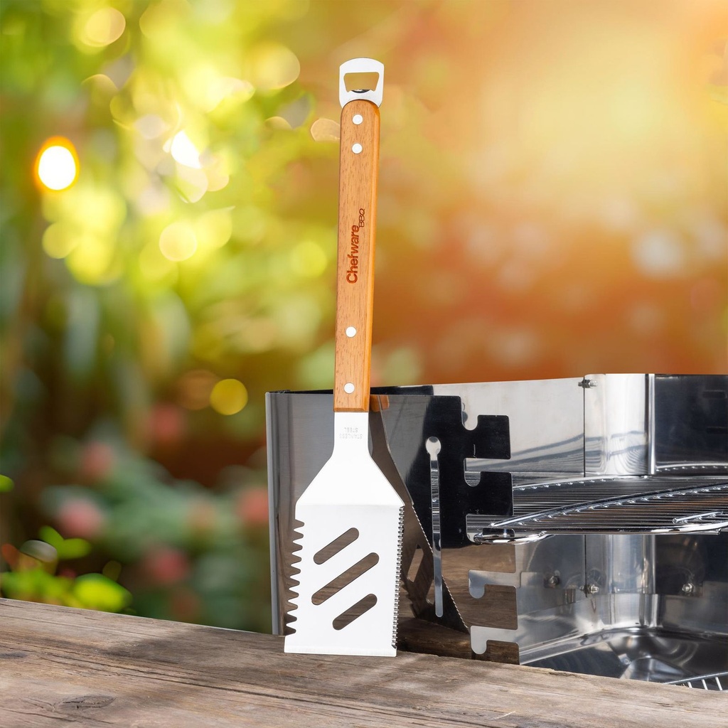 [18103] Grillbesteck 4-in-1 aus Edelstahl und Holz, 41 cm BBQ Multitool
