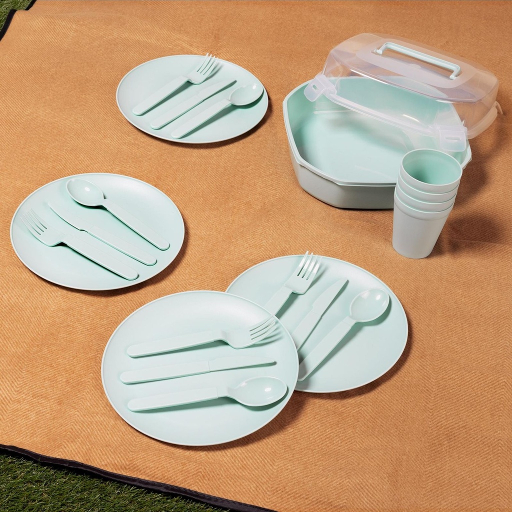 [18104] Picknick-Set 21-tlg. aus Kunststoff für Camping, Garten und Ausflüge