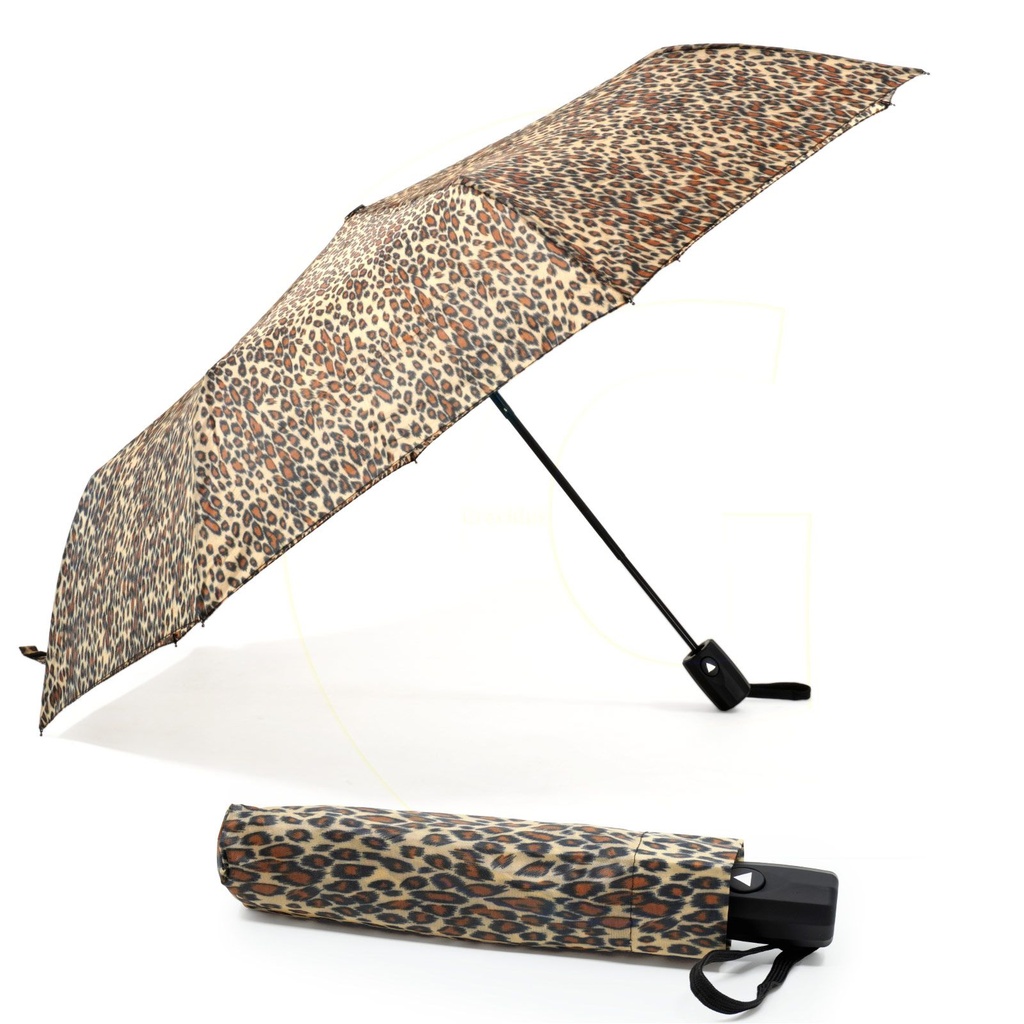 [18145] Taschenschirm Leopardenmuster Automatik 8 Streben Fiberglas 100 cm