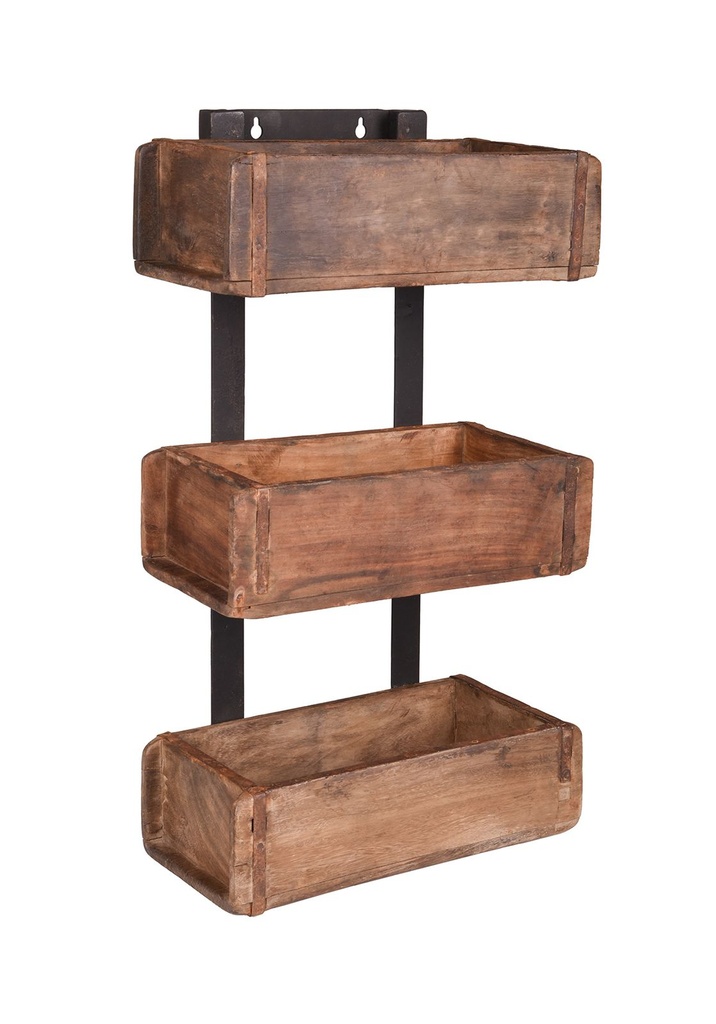 Deko-Regal Ziegelform mit 3 Fächern aus recyceltem Holz