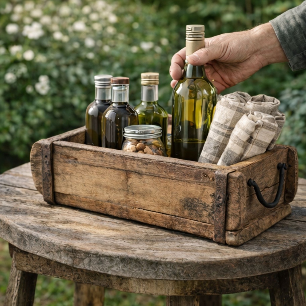 [18213] Deko Holzkiste Ziegelform aus recyceltem Holz mit Metallgriff 33x16 cm