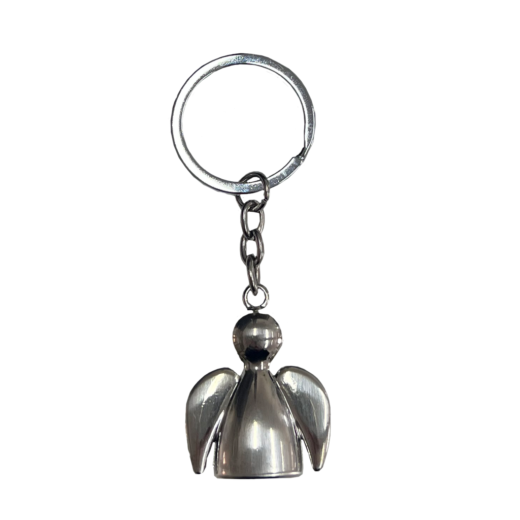 Schlüsselanhänger Engel silber aus Metall gebürstet 8,5 cm