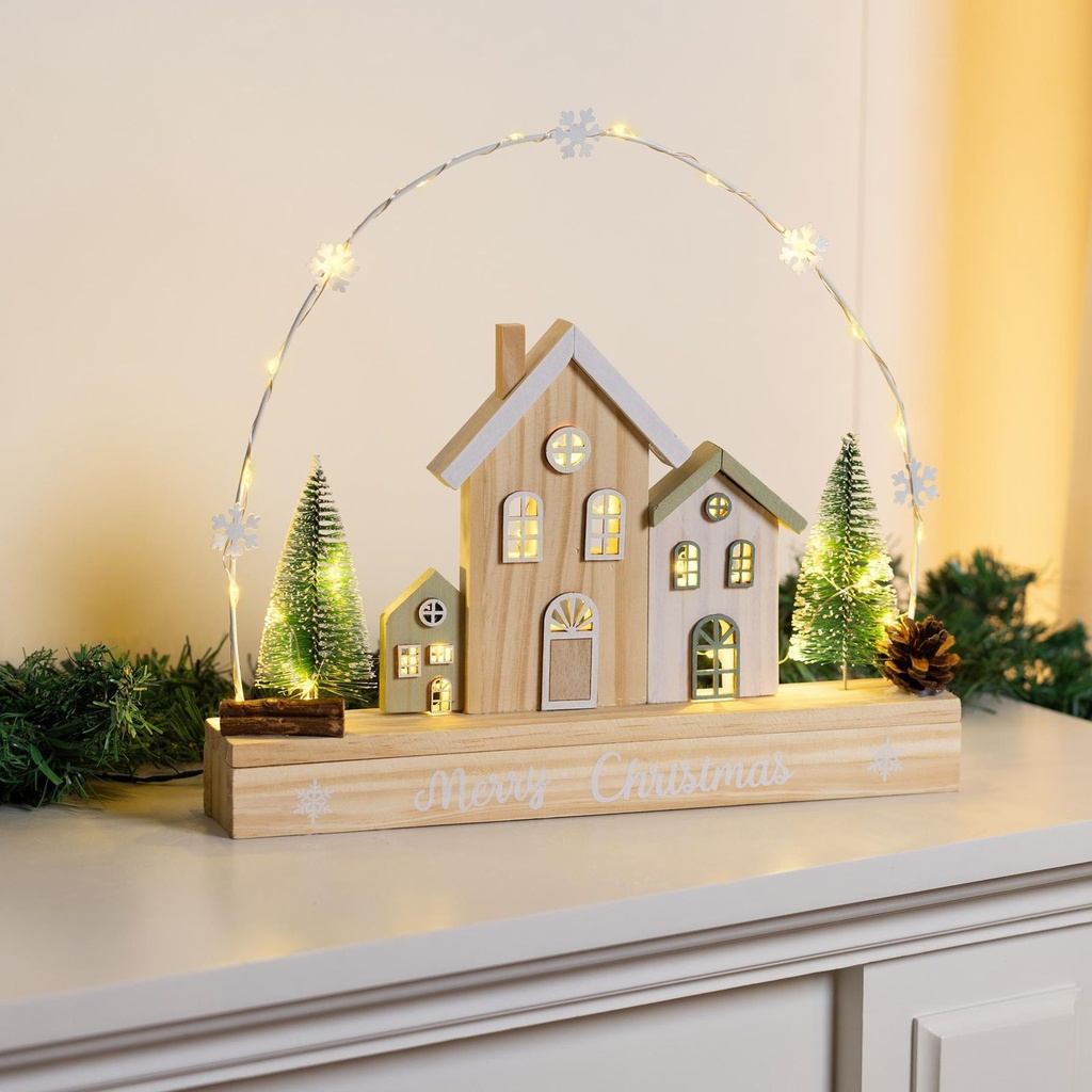 [18316] LED Weihnachtsstadt mit Gravur Merry Christmas – 35 warmweiße LEDs